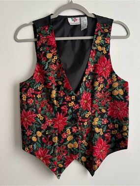 Vintage NutCracker Women’s Christmas Holiday Floral Button Front Vest Size M